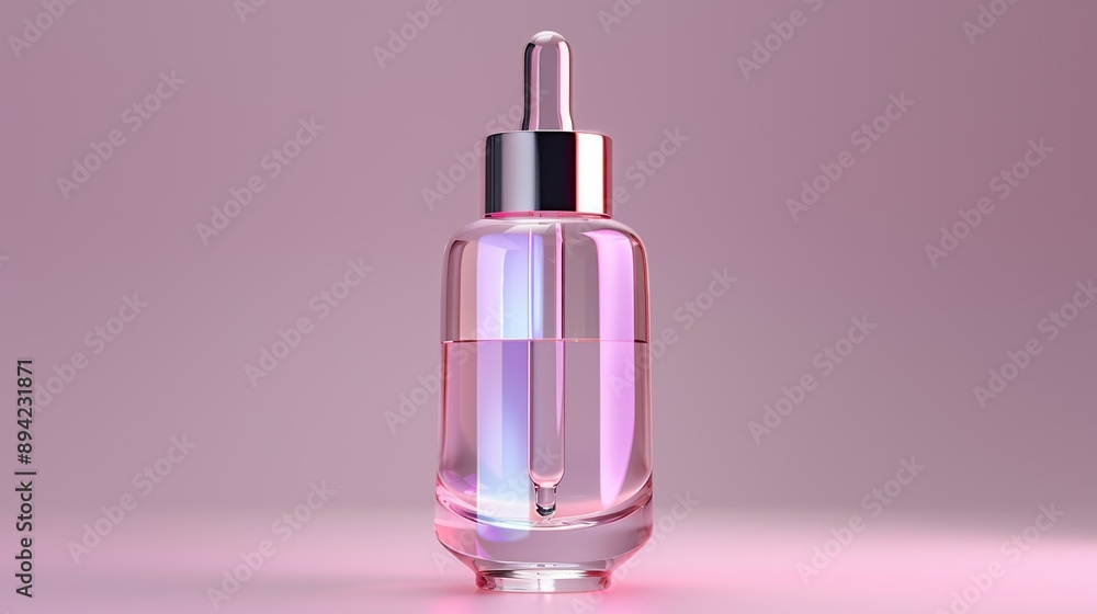 Innovative skincare serum bottle with a dropper and holographic accents for a futuristic appeal. , Minimalism, Innovative skincare serum bottle with a dropper and holographic accents for a futuristic appeal. , Minimalism,