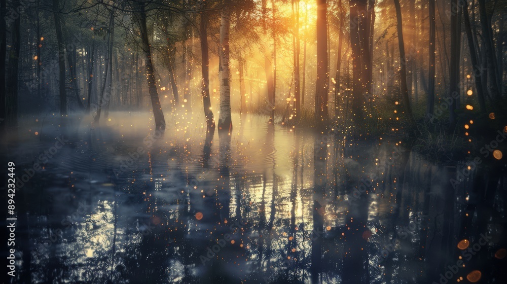 Fototapeta premium Enchanting High Angle View of Glowing Mystical Swamp - Nature Photography