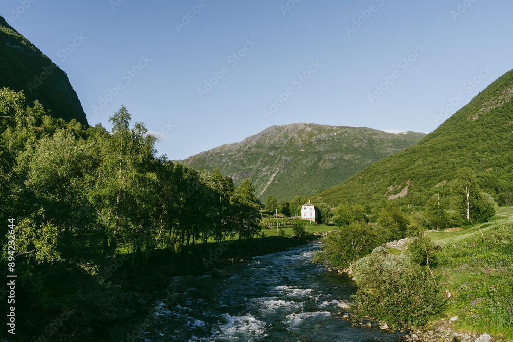 Laerdalselvi River from Laerdal in western Norway of June 2024. Laerdalselvi River from Laerdal in western Norway of June 2024.