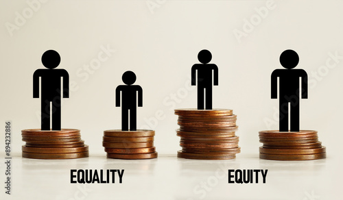 Canvas Print Equality and equity concepts are shown using the text and metaphor with coins