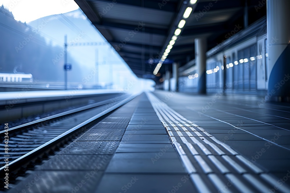 A Low Angle View of a Train Platform with Blurred Background A Low Angle View of a Train Platform with Blurred Background