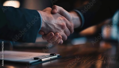 Wallpaper Mural Two businessmen shake hands over a clipboard, symbolizing agreement and partnership. Torontodigital.ca
