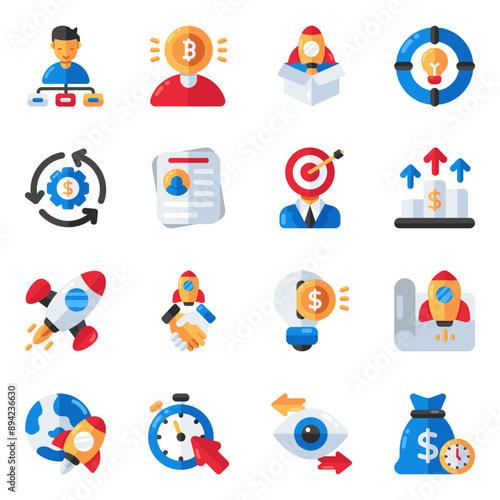 Set of Launch Flat Icons 

