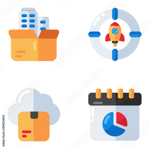 Set of Startup and Initiation Flat Icons 

