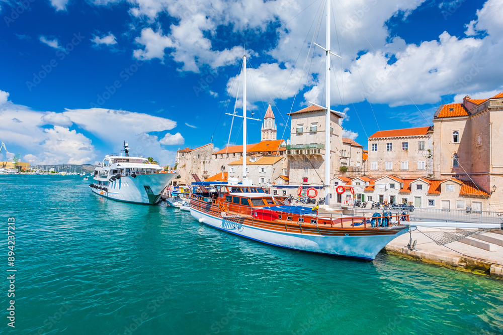 Boats in harbor in coastal town Trogir in Dalmatia, Croatia