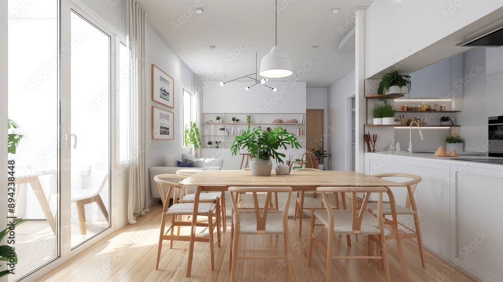Fototapeta premium Modern Minimalist Dining Room with Natural Light