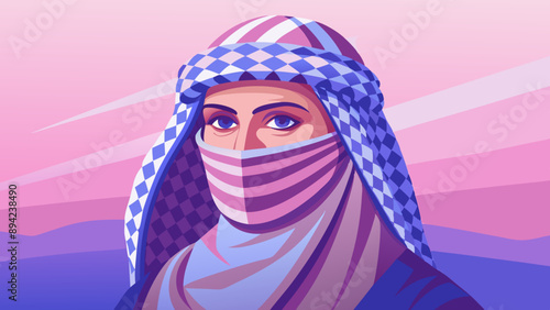 portrait of a person portrait of a woman in a scarf portrait of a person in a scarf person in a mask Place a keffiyeh  as used by Arabs, and cover it with a montage.