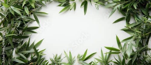 Green leaves border frame on white background