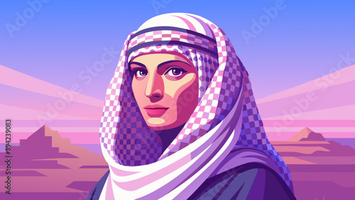 portrait of a person portrait of a woman in a scarf portrait of a person in a scarf person in a mask Place a keffiyeh  as used by Arabs, and cover it with a montage.