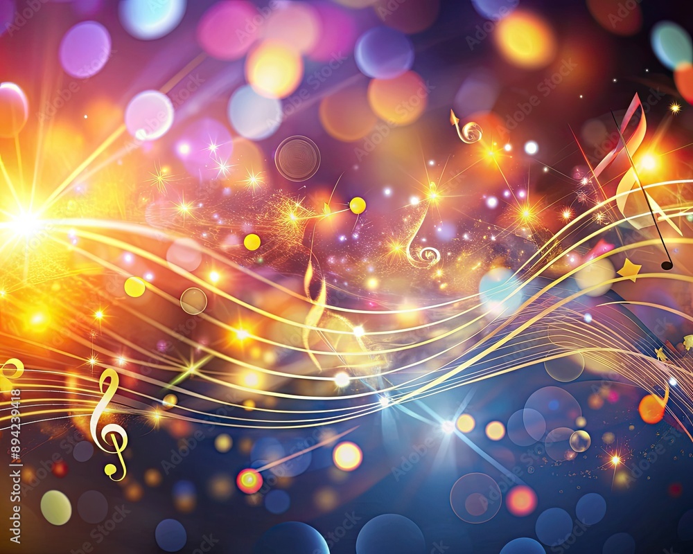 Φωτογραφία Vibrant musical notes and swirling lights dance across a stunning bokeh backdrop, evoking the magic and beauty of music in a mesmerizing abstract composition