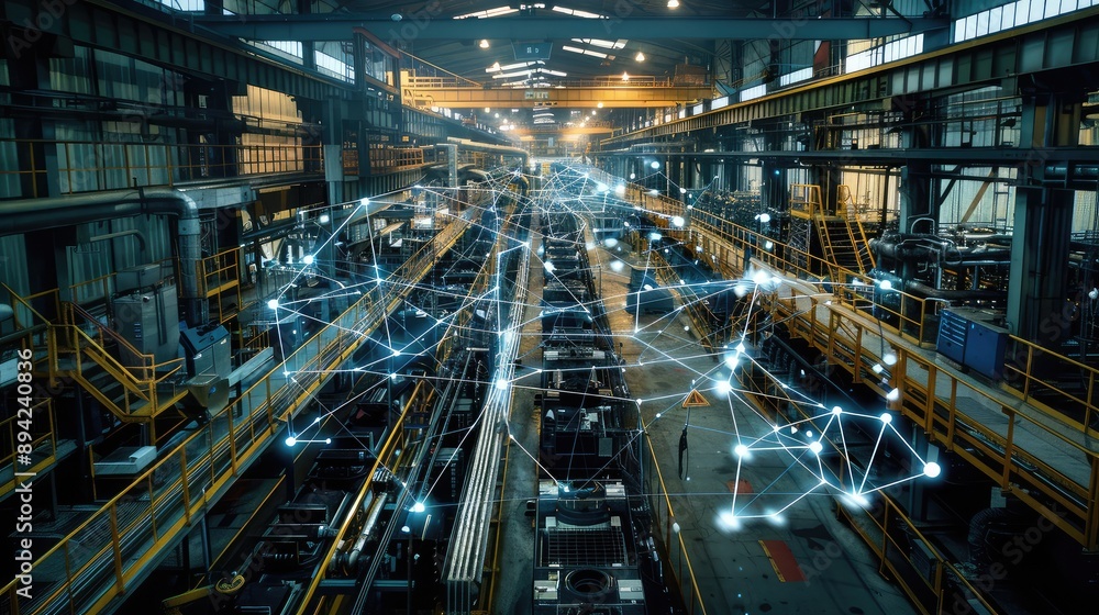 Futuristic Smart Factory with Digital Network Connections Futuristic Smart Factory with Digital Network Connections