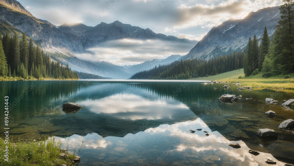 lake and mountains. lake and mountains.