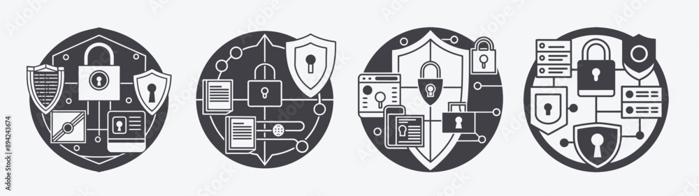 set cybersecurity data privacy icons, secure safe computer digital set cybersecurity data privacy icons, secure safe computer digital