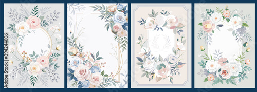 Classic wedding floral invitation with soft pastel roses greenery, love marriage beautiful