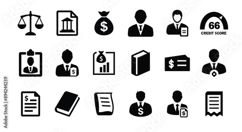 Finance elements icon set various financial concepts money banking credit score, income wealth expense tax
