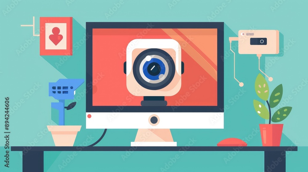 Fototapeta premium Modern Workspace with Computer and Camera Setup for Photography Enthusiasts