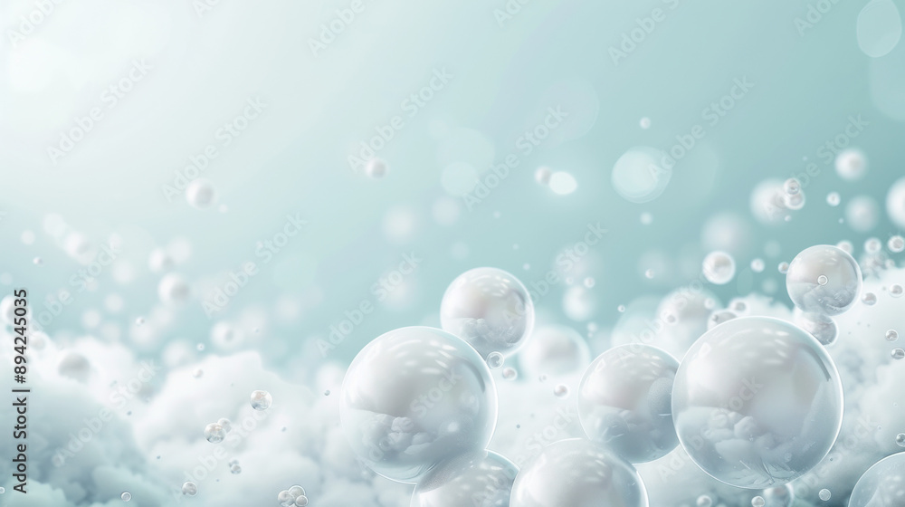 A large number of white spheres, some of which are floating in the air A large number of white spheres, some of which are floating in the air