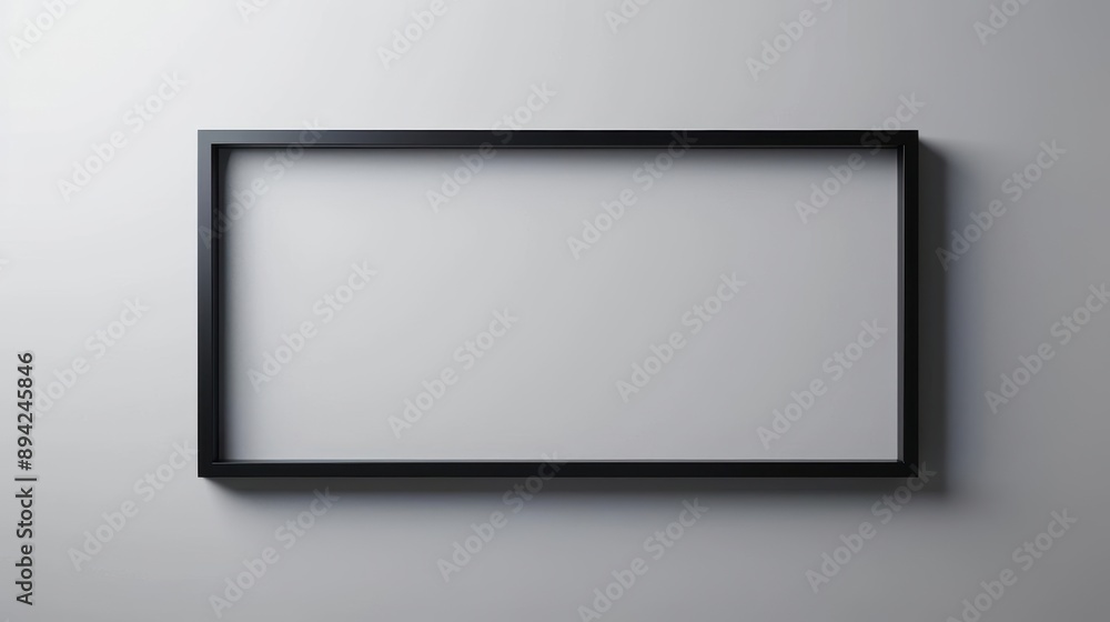 Empty black frame on a white wall, minimalist design. Empty black frame on a white wall, minimalist design.