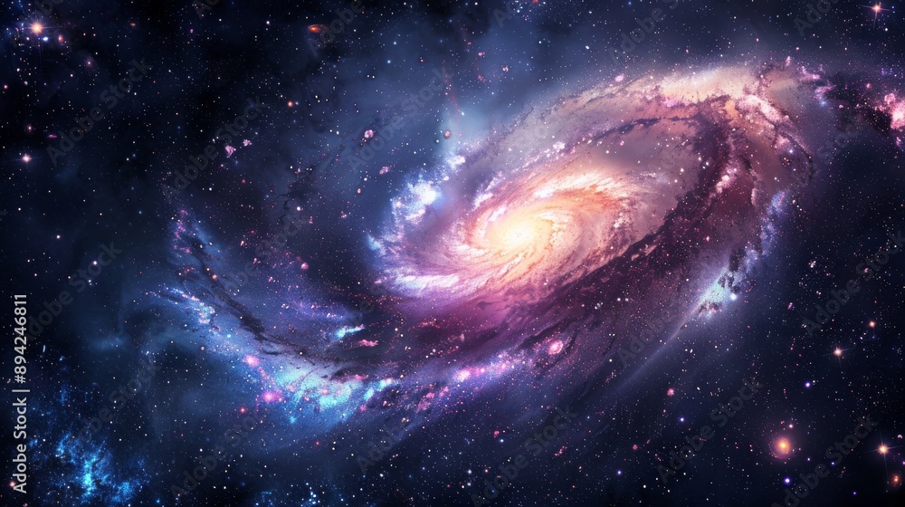 Stunning Cosmic Background Featuring a Spiral Galaxy in Deep Space for Print Design or Digital Use