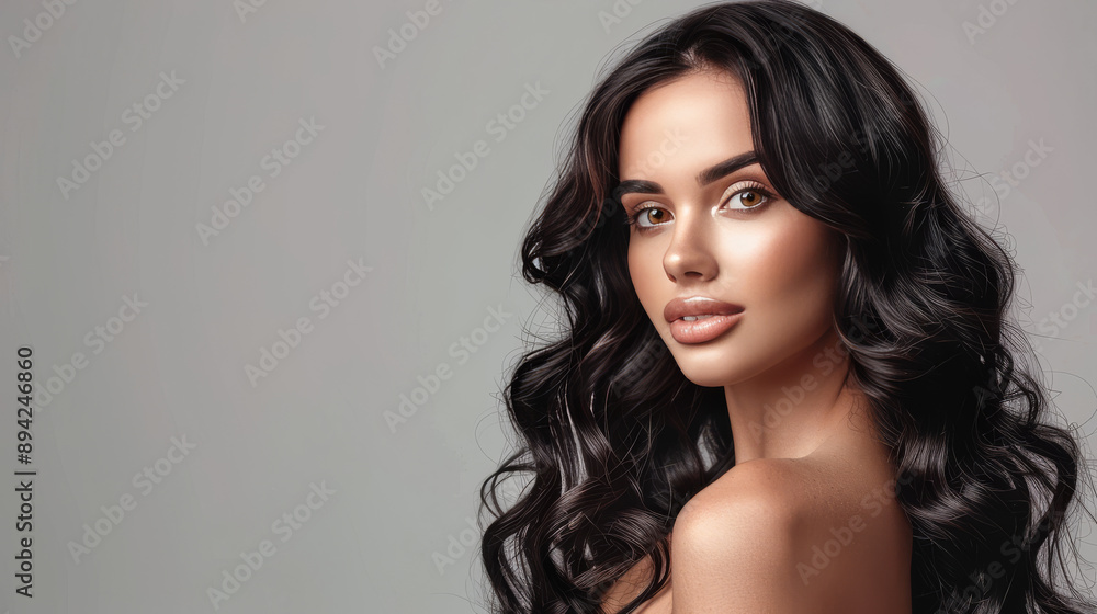 Beauty brunette girl with long and shiny wavy black hair . Beautiful woman model with curly hairstyle. Beauty brunette girl with long and shiny wavy black hair . Beautiful woman model with curly hairstyle.