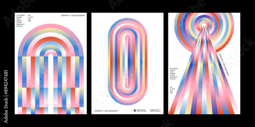 Geometric bold line colorful gradient graphic design artwork - orbital circle square pattern dynamic warm color abstract poster flyer cover banner exhibition annual digital painting modern style zero