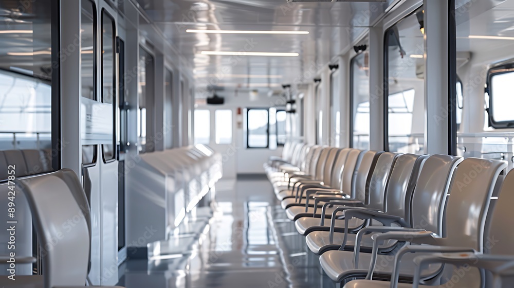 Fototapeta premium Empty Seats Awaiting Passengers on a Modern Ferry