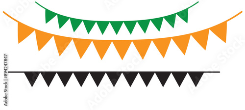 Festive flag garland vector illustration. Retro bunting in simple flat style, isolated on white background. Carnival, birthday, circus border decoration.