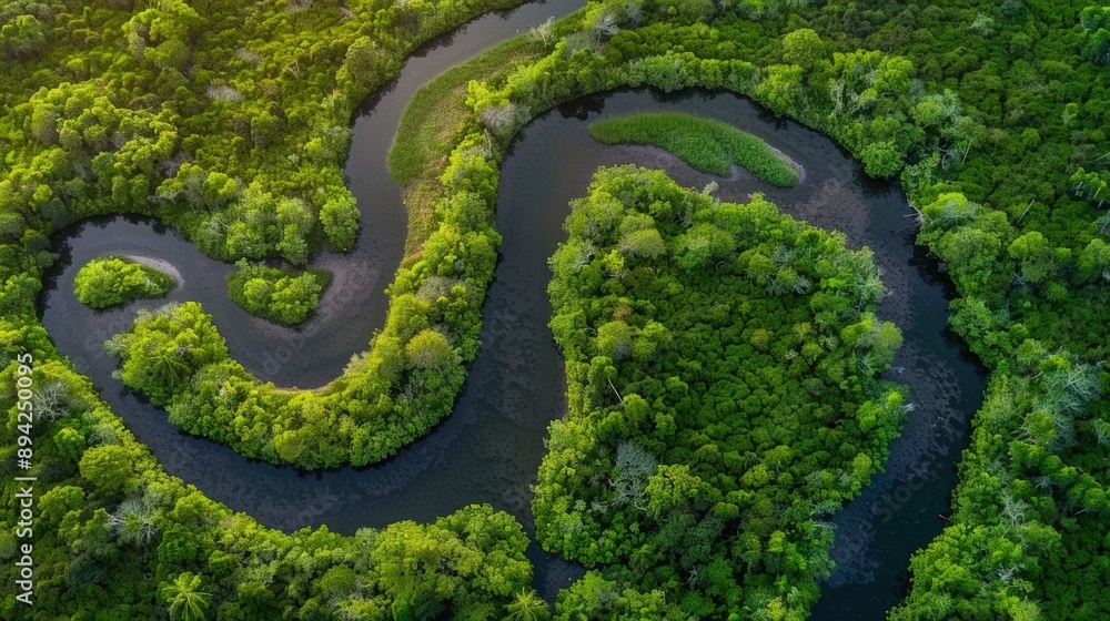 Serene Aerial View of Lush Forest with Meandering River - High Fidelity Nature Image Serene Aerial View of Lush Forest with Meandering River - High Fidelity Nature Image