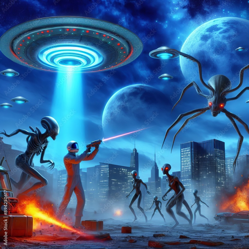 103 20. 3D Alien Invasion - A thrilling depiction of an alien in 103 20. 3D Alien Invasion - A thrilling depiction of an alien in