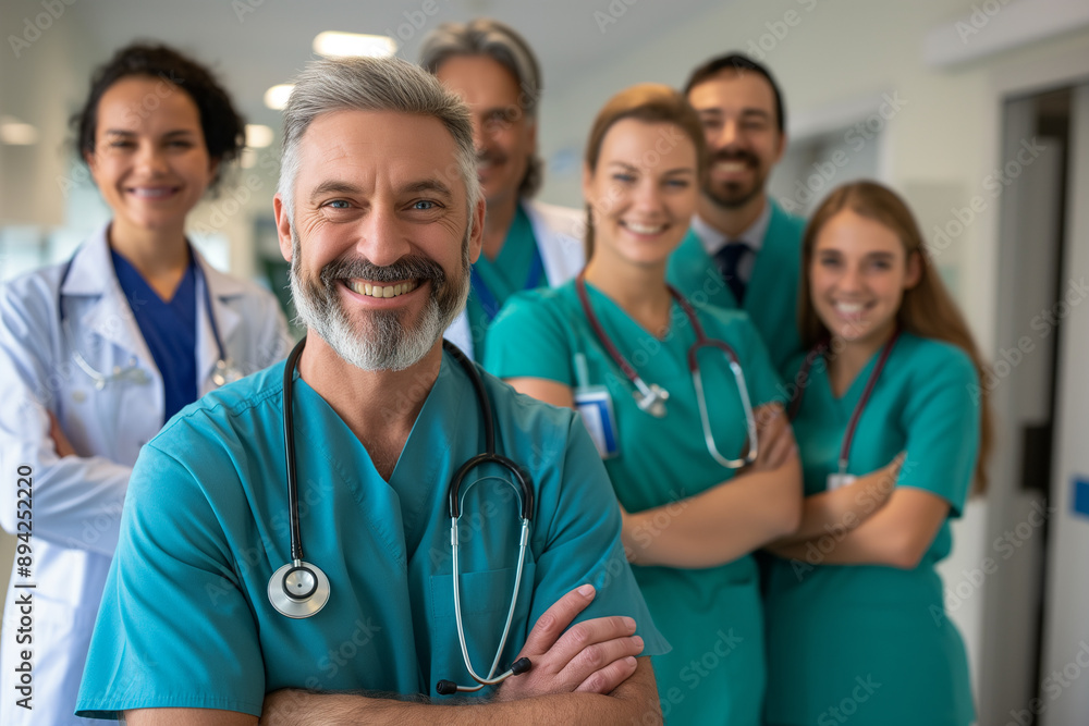 Group of confident and smart male, woman doctor and nurse at the hospital. Occupation concept Group of confident and smart male, woman doctor and nurse at the hospital. Occupation concept