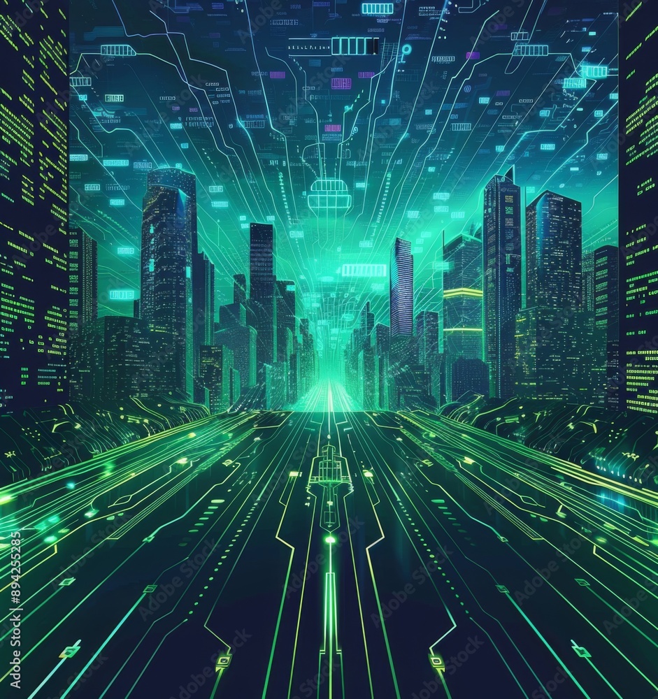 Futuristic Smart Cyber City illustration: Innovative Urban Landscape, futuristic technology and cyber punk concept, Graphic Resources, Wallpapers, Brochure, Websites, banner, Advertising, background Futuristic Smart Cyber City illustration: Innovative Urban Landscape, futuristic technology and cyber punk concept, Graphic Resources, Wallpapers, Brochure, Websites, banner, Advertising, background