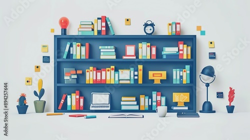 Technology integration in education with abstract digital learning and e-learning. Minimalist UI in a flat illustration style on a white background with bright Color scheme, dribble, flat