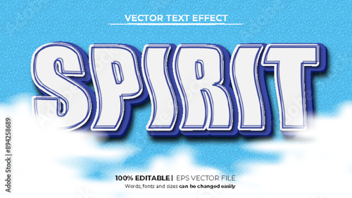 3D Text effect spirit vector editable on cloud background