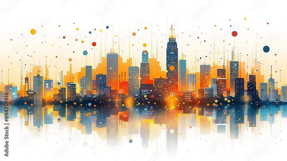 Smart cities of the future with abstract urban planning and sustainable architecture. Minimalist UI in a flat illustration style on a white background with bright Color scheme, dribble, flat Smart cities of the future with abstract urban planning and sustainable architecture. Minimalist UI in a flat illustration style on a white background with bright Color scheme, dribble, flat