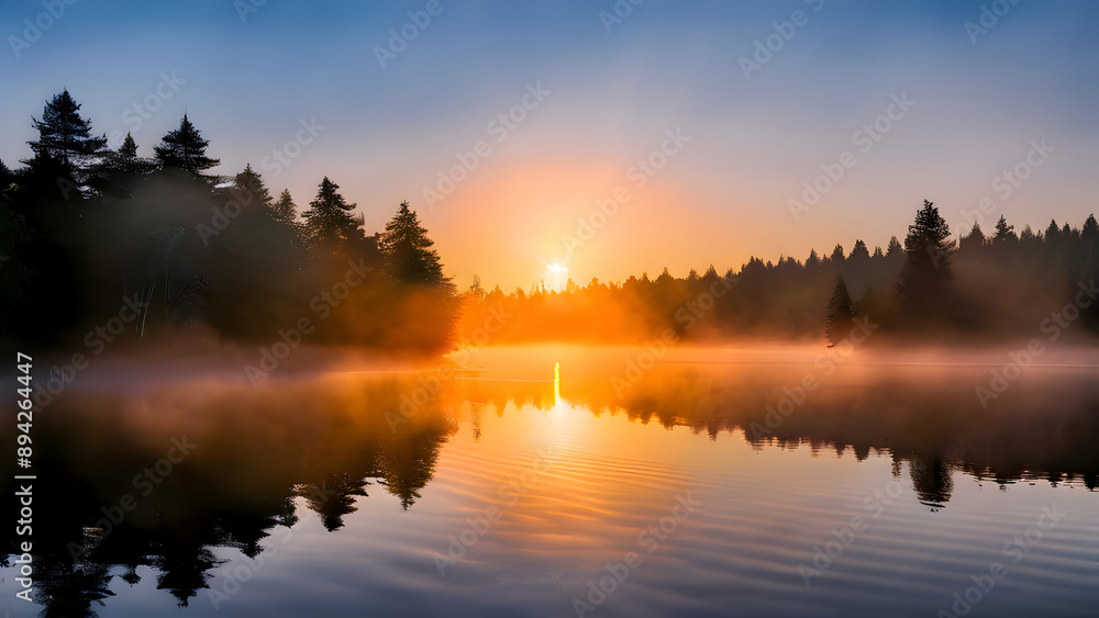 a-peaceful-morning-with-the-sun-rising-over-a-calm-lake-surrounded-by-mist-and-silhouetted-trees a-peaceful-morning-with-the-sun-rising-over-a-calm-lake-surrounded-by-mist-and-silhouetted-trees