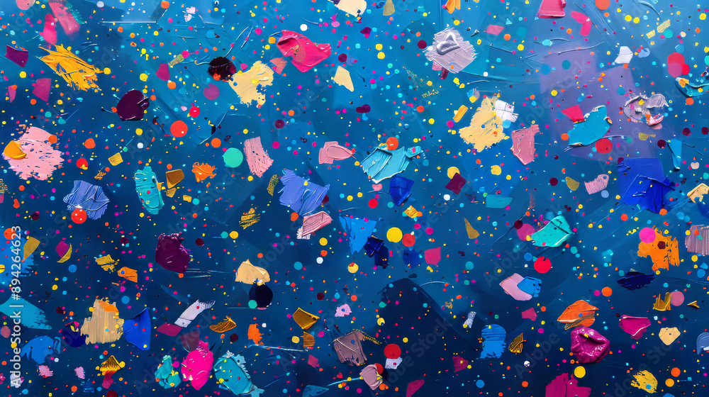 Blue background with confetti of various hues Blue background with confetti of various hues