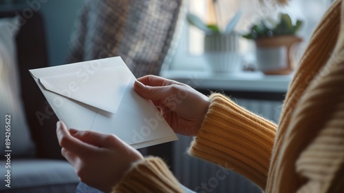 A person opening a birthday card with a smile