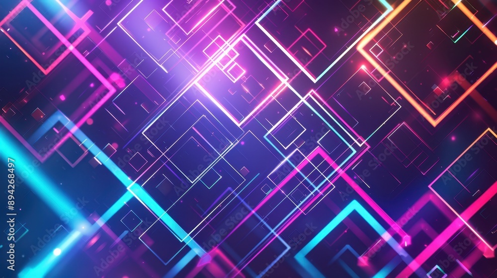 Vibrant digital graphics with geometric shapes in a kaleidoscope of neon lights. Vibrant digital graphics with geometric shapes in a kaleidoscope of neon lights.