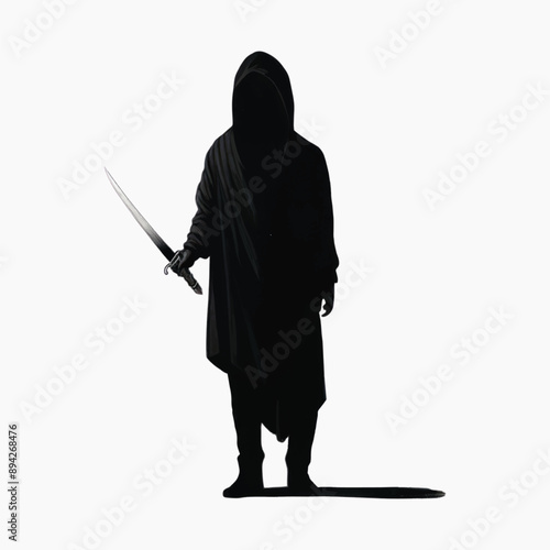 Mysterious hooded figure with sword