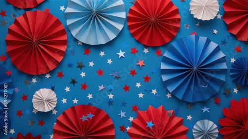 Colorful red, white and blue confetti decorations for a patriotic party or event.