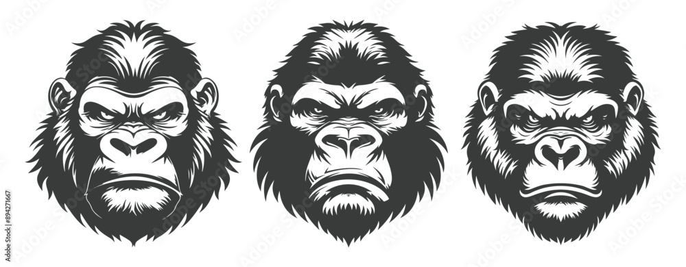 Black and white drawing of gorilla head with angry expression ,generative ai Black and white drawing of gorilla head with angry expression ,generative ai