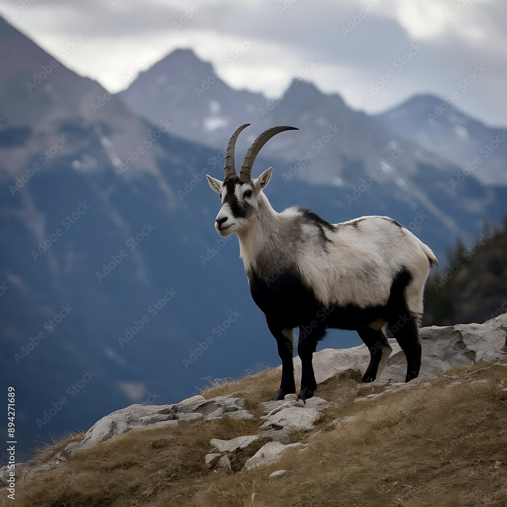 Photograph wildlife such as mountain goats, eagles, or other animals in their natural habitat against the backdrop of mountains Photograph wildlife such as mountain goats, eagles, or other animals in their natural habitat against the backdrop of mountains