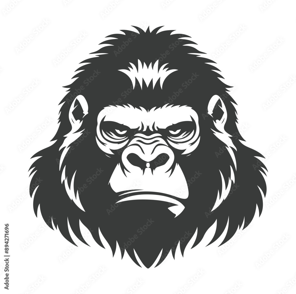 Black and white drawing of gorilla head with angry expression ,generative ai Black and white drawing of gorilla head with angry expression ,generative ai
