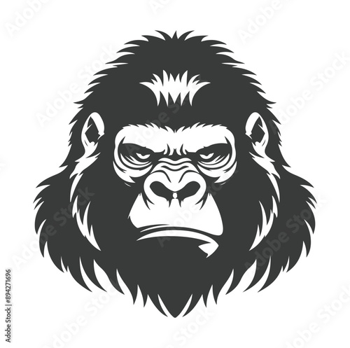 Black and white drawing of gorilla head with angry expression ,generative ai