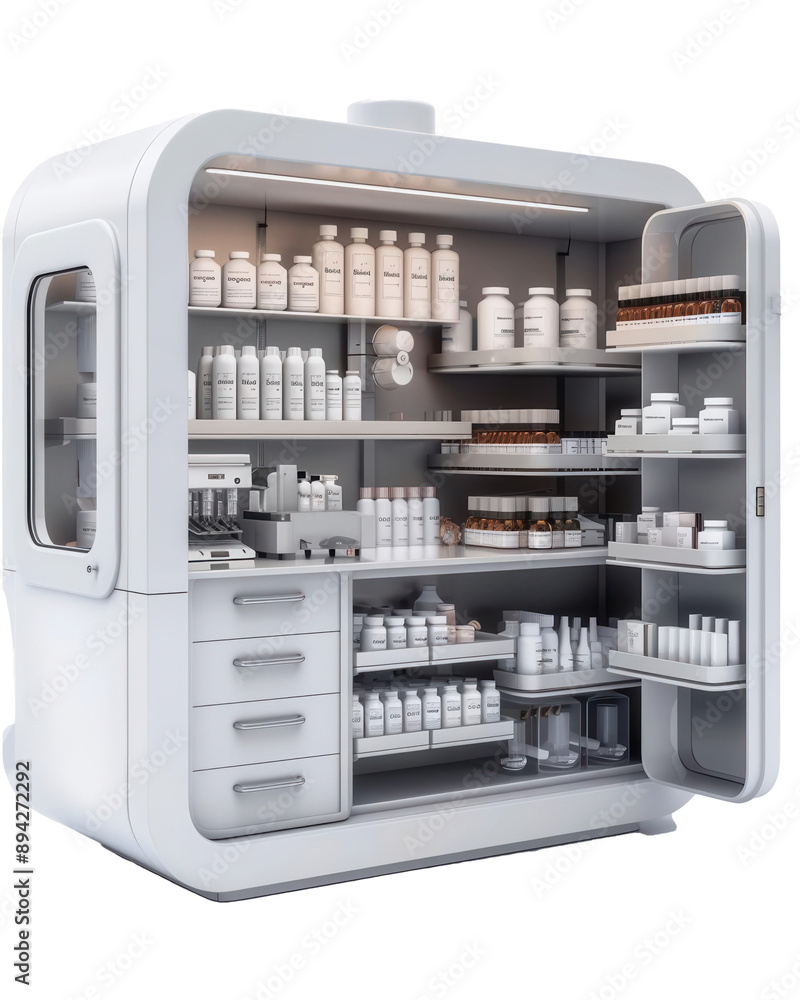 Cutaway of a pharmacy displaying the counter, storage, and lab transparent background Cutaway of a pharmacy displaying the counter, storage, and lab transparent background