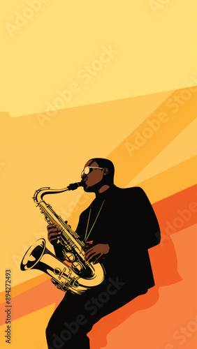 Vibrant saxophonist silhouette art