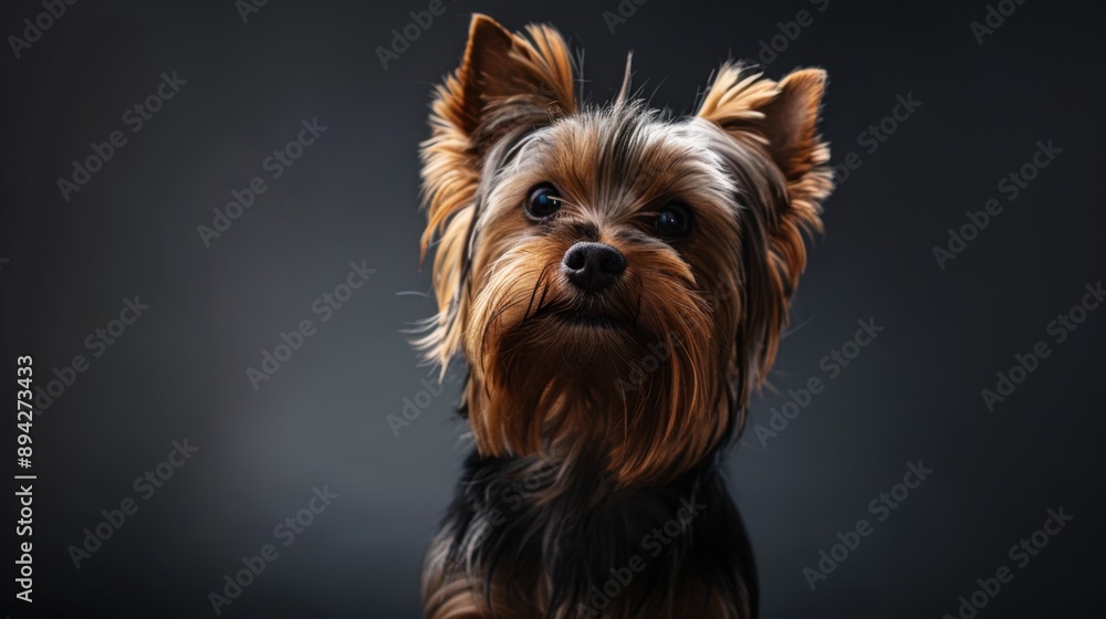 A young YYorkshire Terrier puppy with a focused gaze. A young YYorkshire Terrier puppy with a focused gaze.