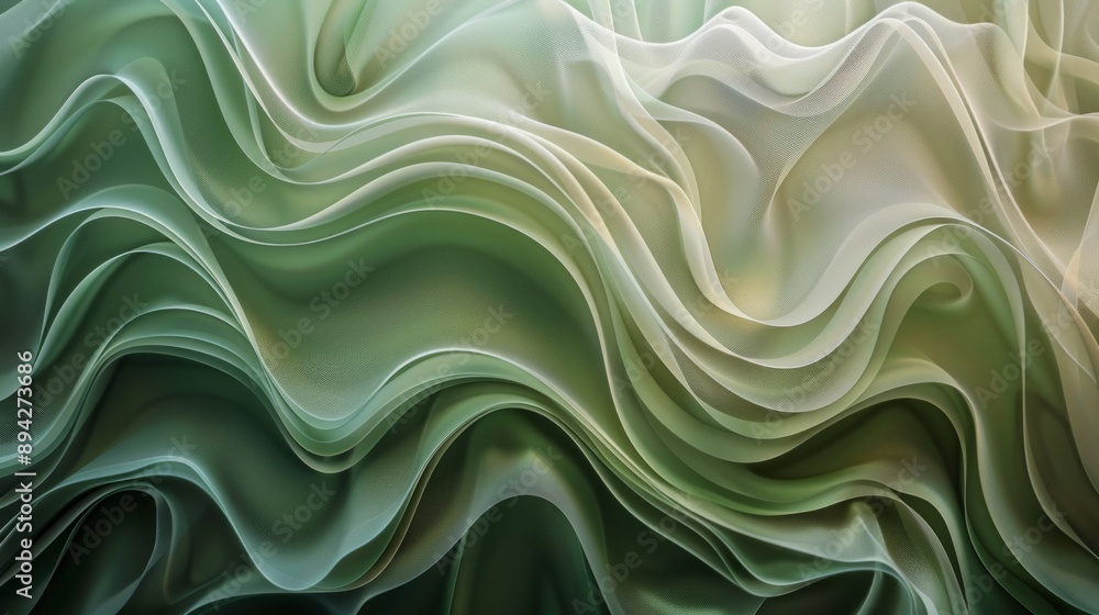 An abstract digital illustration featuring fluid, wave-like forms in shades of green and beige. The soft, layered curves resemble draped fabric or flowing water, creating a sense of movement and textu An abstract digital illustration featuring fluid, wave-like forms in shades of green and beige. The soft, layered curves resemble draped fabric or flowing water, creating a sense of movement and textu