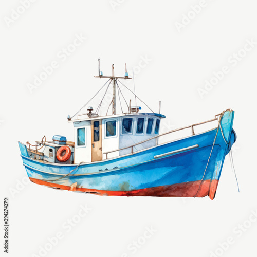 Colorful fishing boat illustration