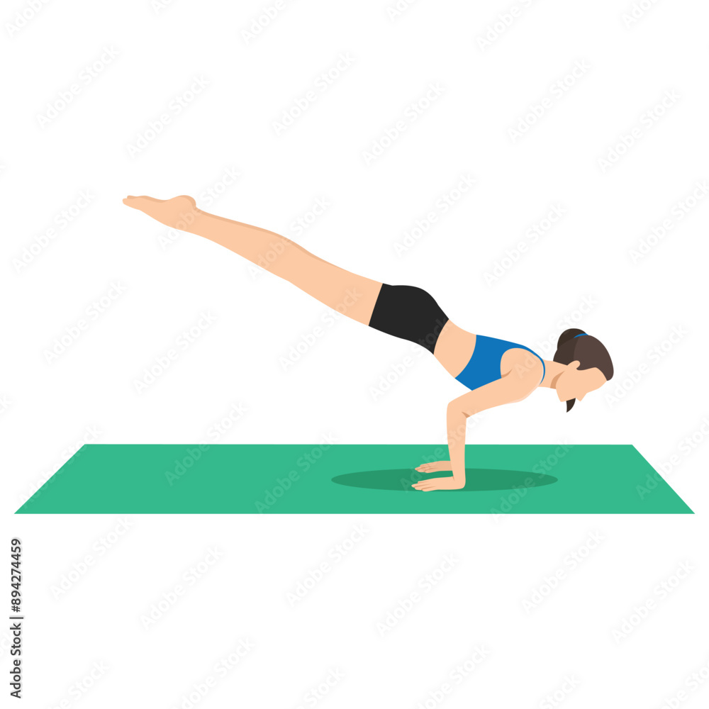 Woman doing Peacock Pose or practice Mayurasana yoga exercise. Flat vector illustration isolated on white background Woman doing Peacock Pose or practice Mayurasana yoga exercise. Flat vector illustration isolated on white background